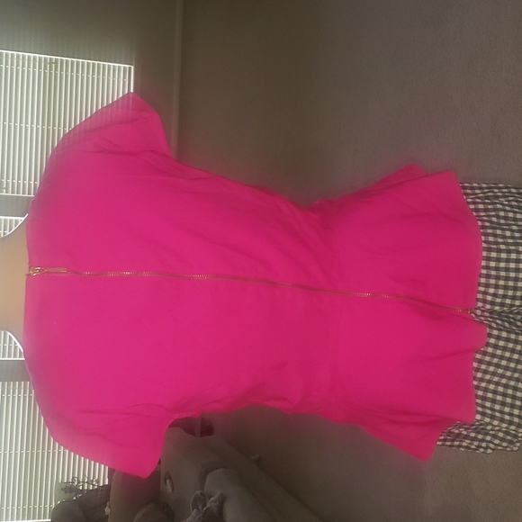 Express s hot pink satin peplum drop sleeve darted bust feminine top - Picture 4 of 11